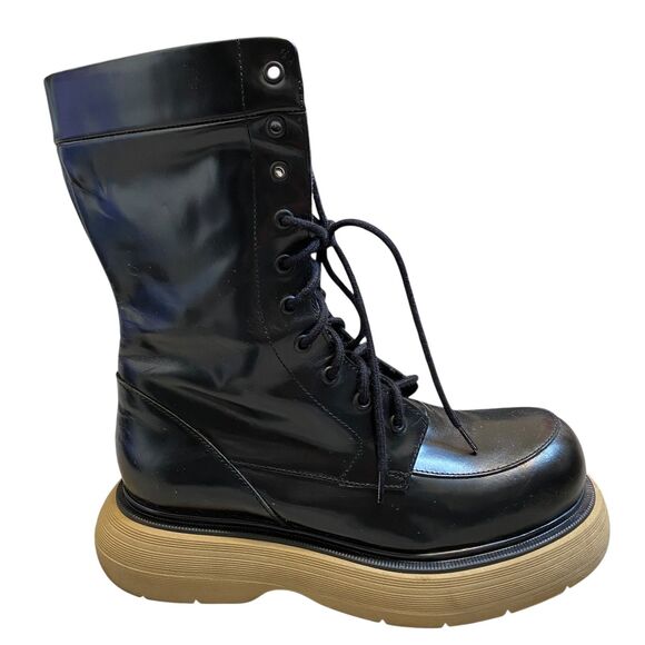 ASOS Chunky Platform Lace-up Boots 8 Black Leather Mid Calf Punk Emo Cosplay - Picture 3 of 11